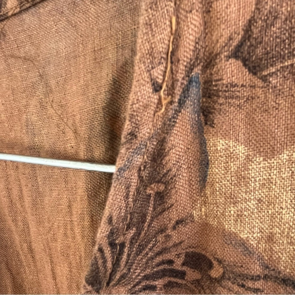 Vintage 80’s Maria Gigli Italy Linen Dress Floral Earth Brown Blue Tropical Sz L - Picture 13 of 14
